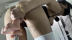 asian mei gets pussy drilled by fuck machine