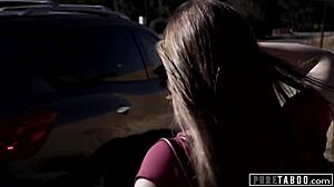 Couple picks up teen for taboo threesome.