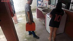 housewife pays technician with ass while husband away