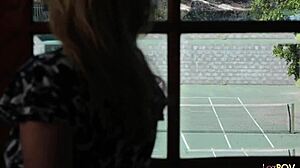 Playing tennis wore out these lesbian chicks, so they head inside to hook up with a hot milf