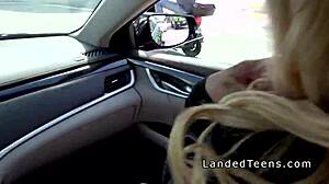 blonde teen picks up a stranger for a wild bang in his car