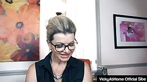 Blonde strips masturbates office