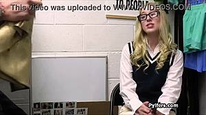 Geeky blonde fucked