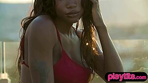 Petite ebony milf undresses