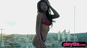 Petite ebony milf undresses