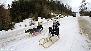 Slutty BFFs strap on threesome