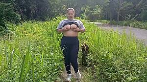 Latina Flashes Outdoors