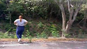 Latina Flashes Outdoors