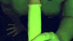 Sucking big dildo