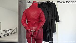 Leather hooded bondage