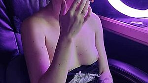 Lady smokes cigarette