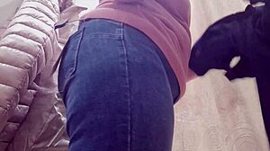 Woman tries small jeans