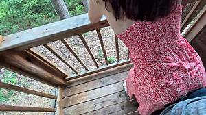 Redhead grinds outdoors