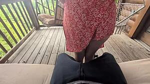 Redhead grinds outdoors
