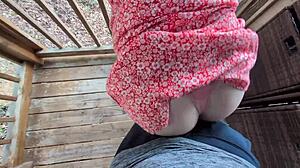 Redhead grinds outdoors