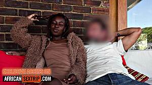 Ebony neighbor creams on cock
